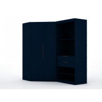 Manhattan Comfort 125GMC4 Mulberry 2.0 Semi Open 2 Sectional Modern Wardrobe Corner Closet with 2 Drawers - Set of 2 in Tatiana Midnight Blue